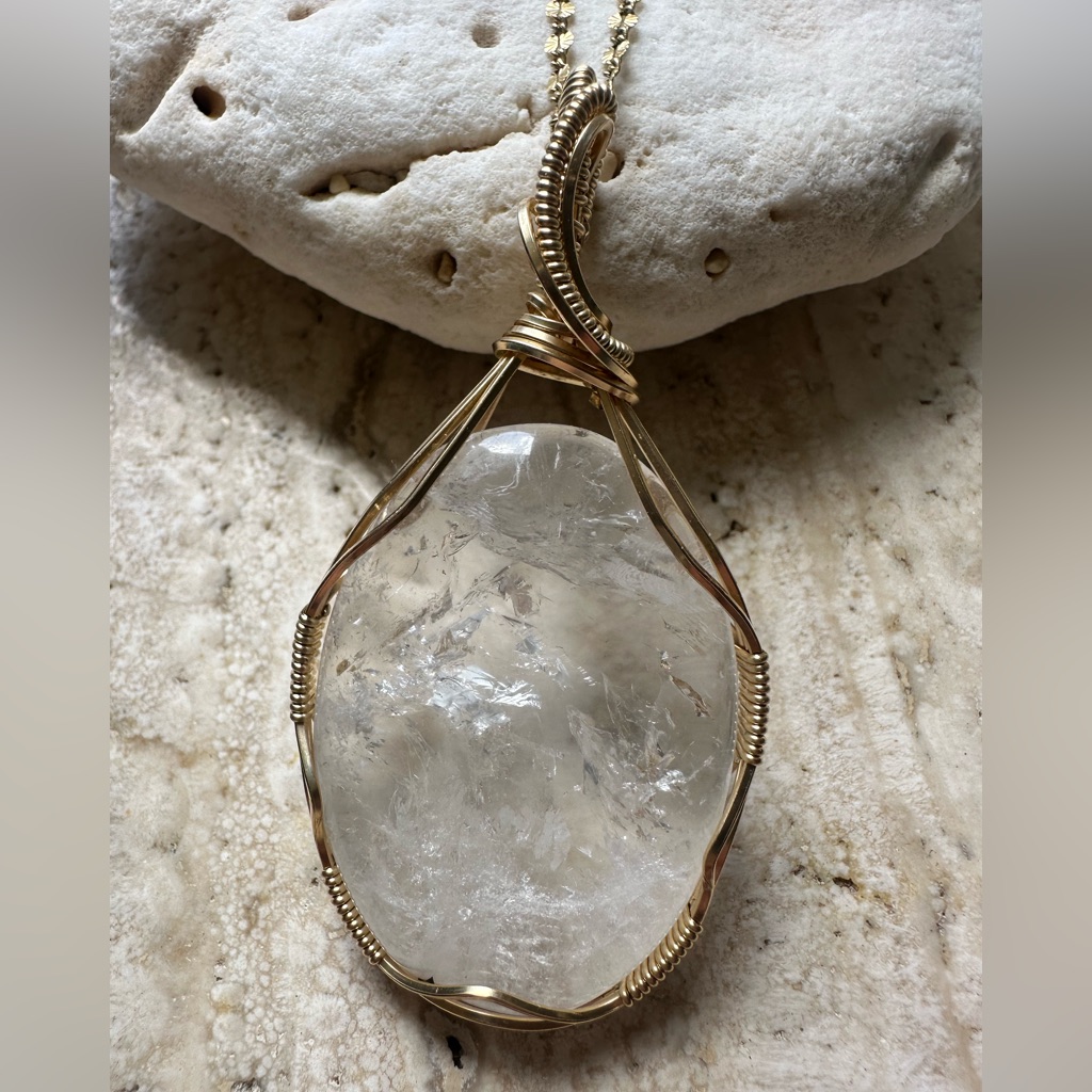 14k Gold Filled Quartz Statement Necklace Pendant
